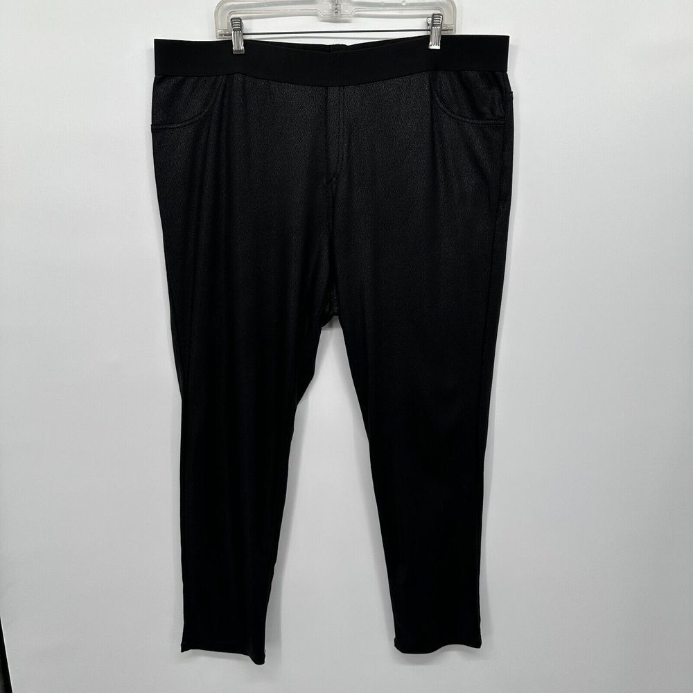 Karen Kane Faux Leather Legging Pants Plus Size‎ 3X Black Stretch Elastic Waist